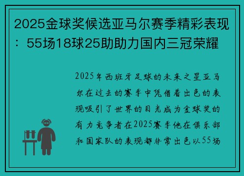 2025金球奖候选亚马尔赛季精彩表现:55场18球25助助力国内三冠荣耀 2025金球奖候选亚马尔赛季精彩表现:55场18球25助助力国内三冠荣耀
