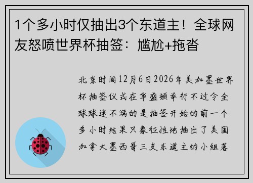 1个多小时仅抽出3个东道主！全球网友怒喷世界杯抽签：尴尬+拖沓